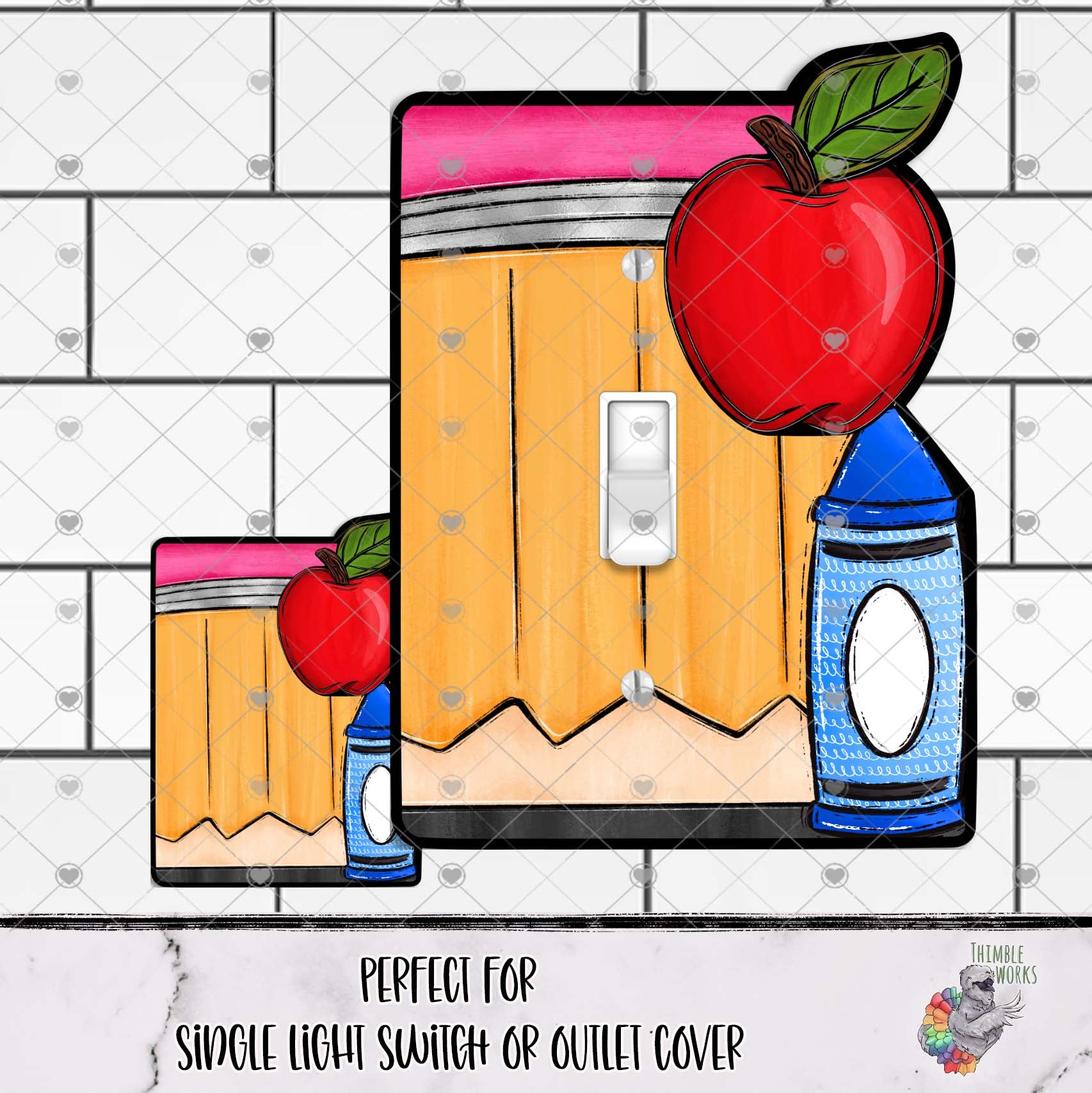 Pencil Apple and Crayon Outlet Cover Design