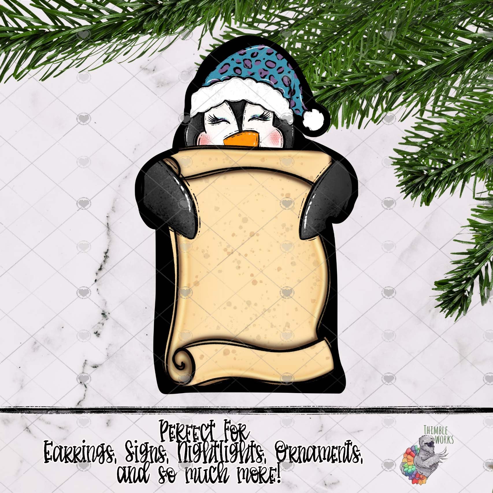 Penguin Santa Scroll Design