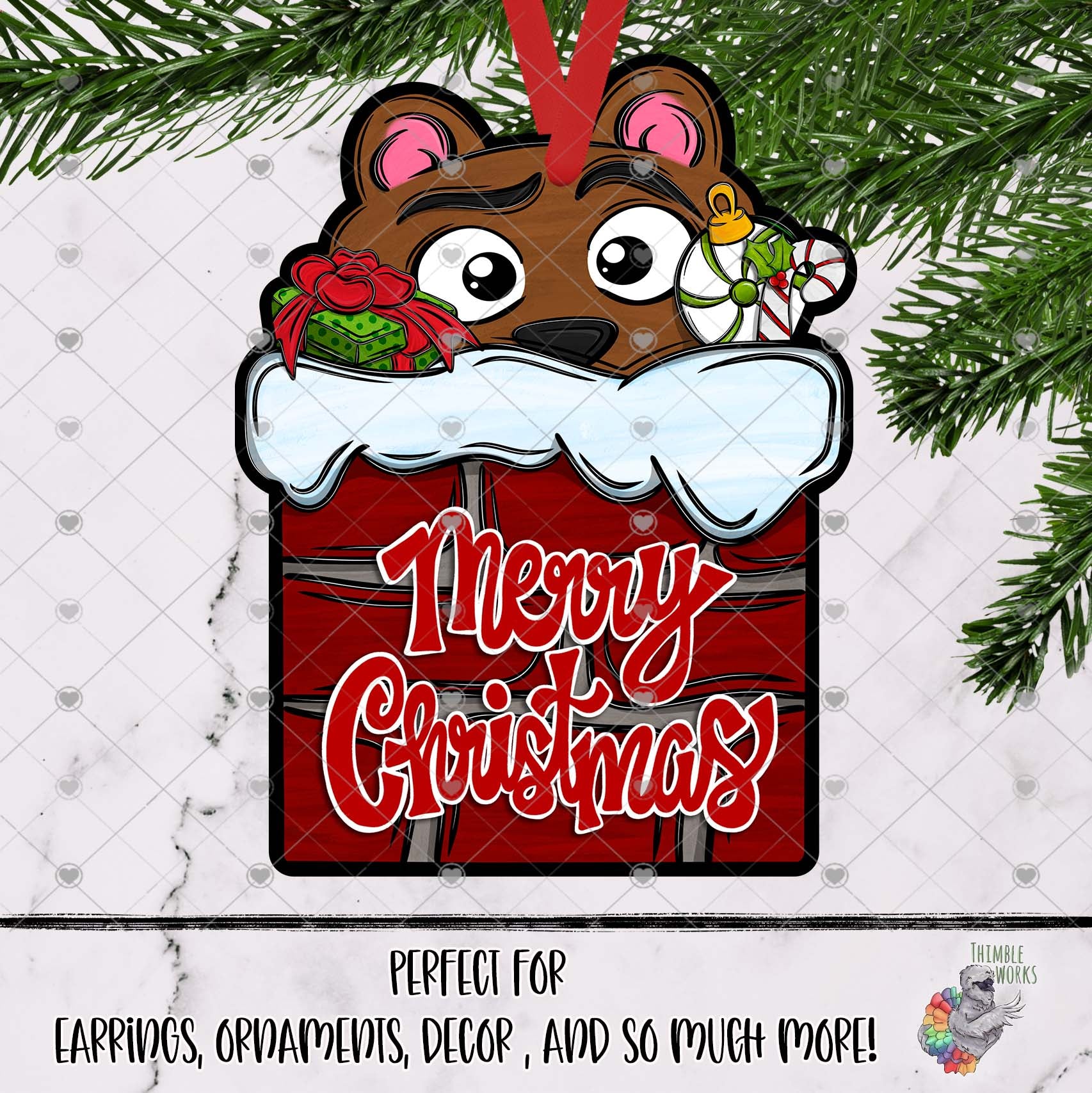Merry Christmas Bear in Chimney Design