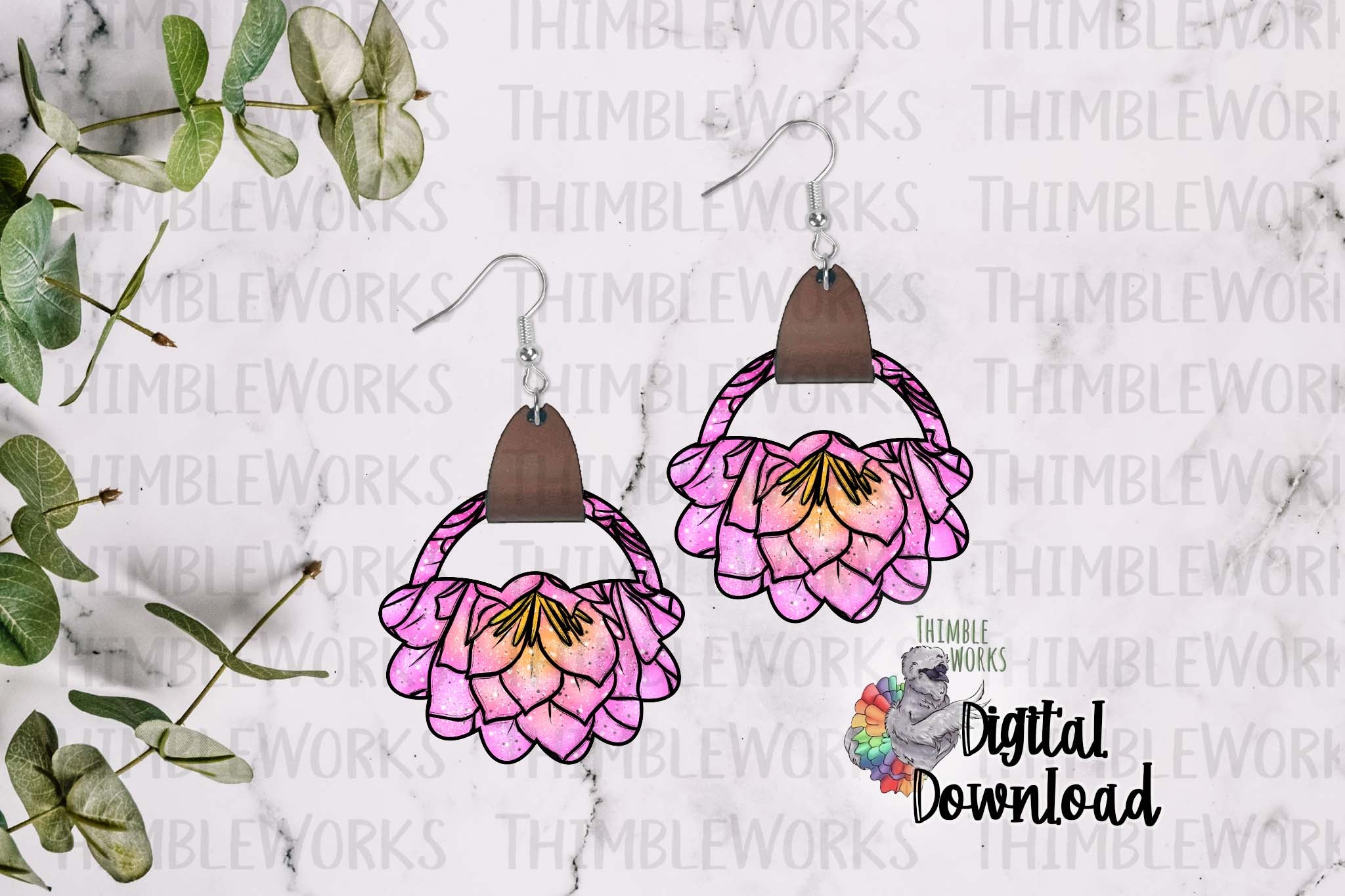 Cactus Flower Leather Earring Sublimation Design