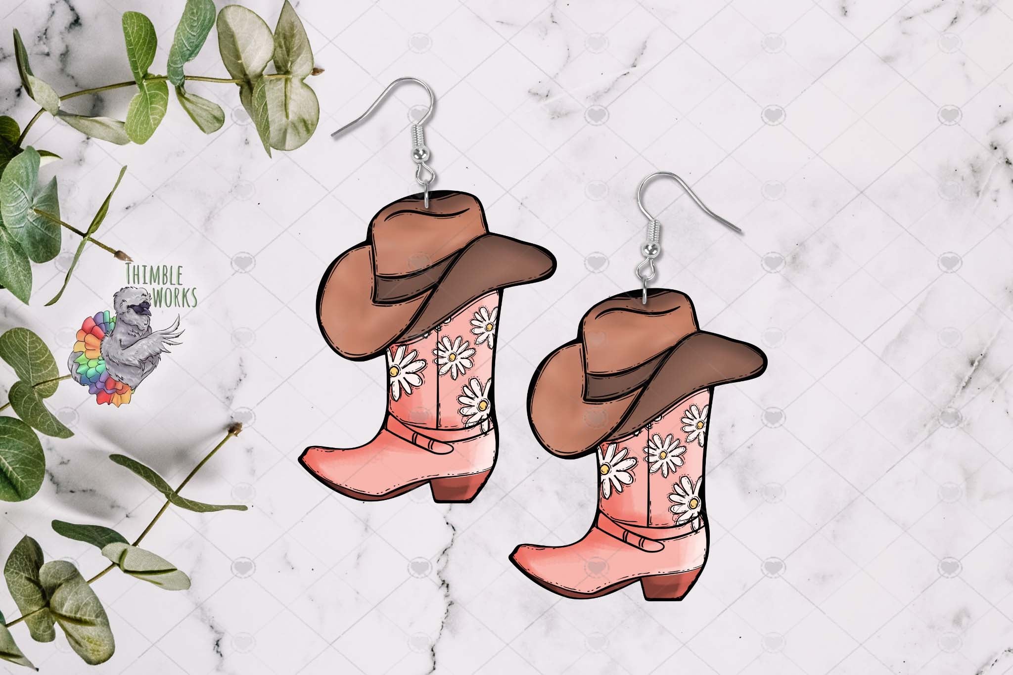 Pink Daisy Cowboy Boot with Hat Sublimation Design