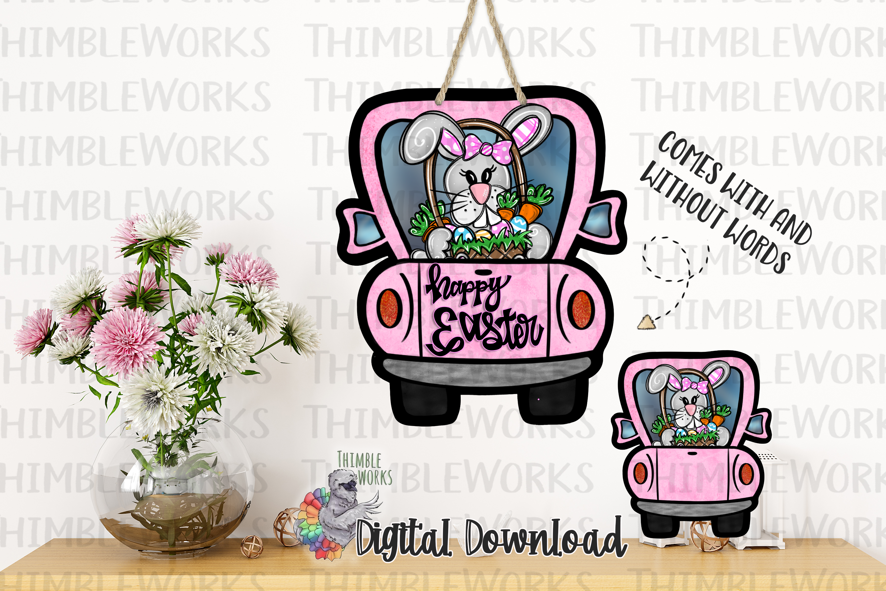 Pink Easter Truck Sublimation Design