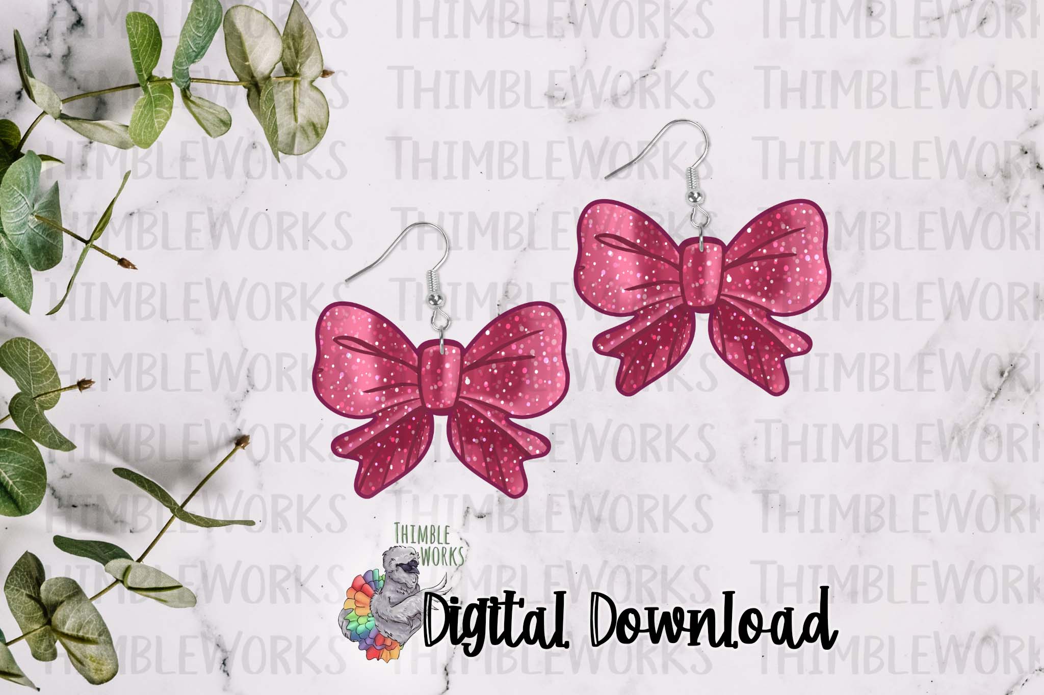 Glitter Pink Bow Sublimation Design