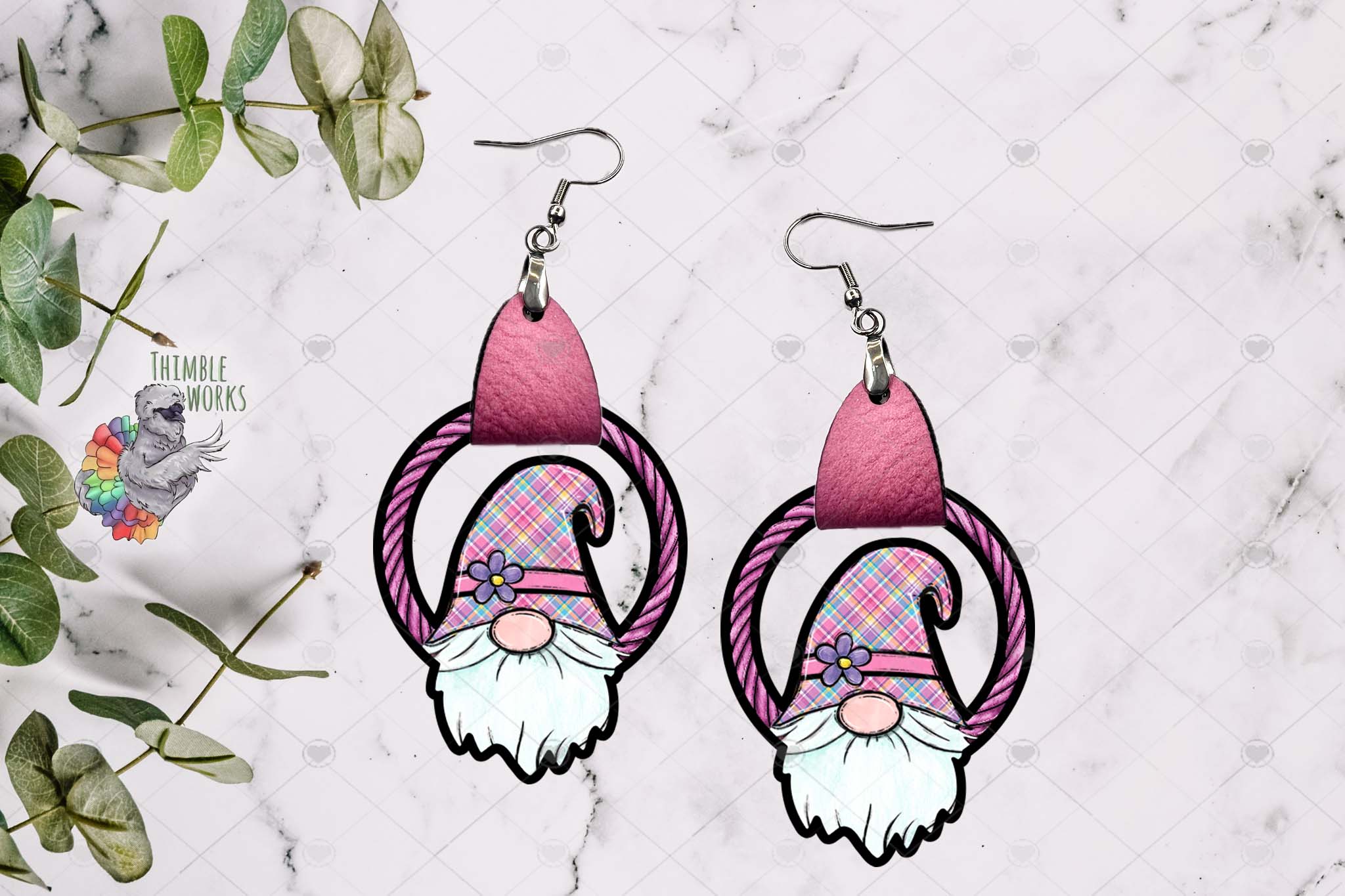 Pink Plaid Gnome Leather Earring Design