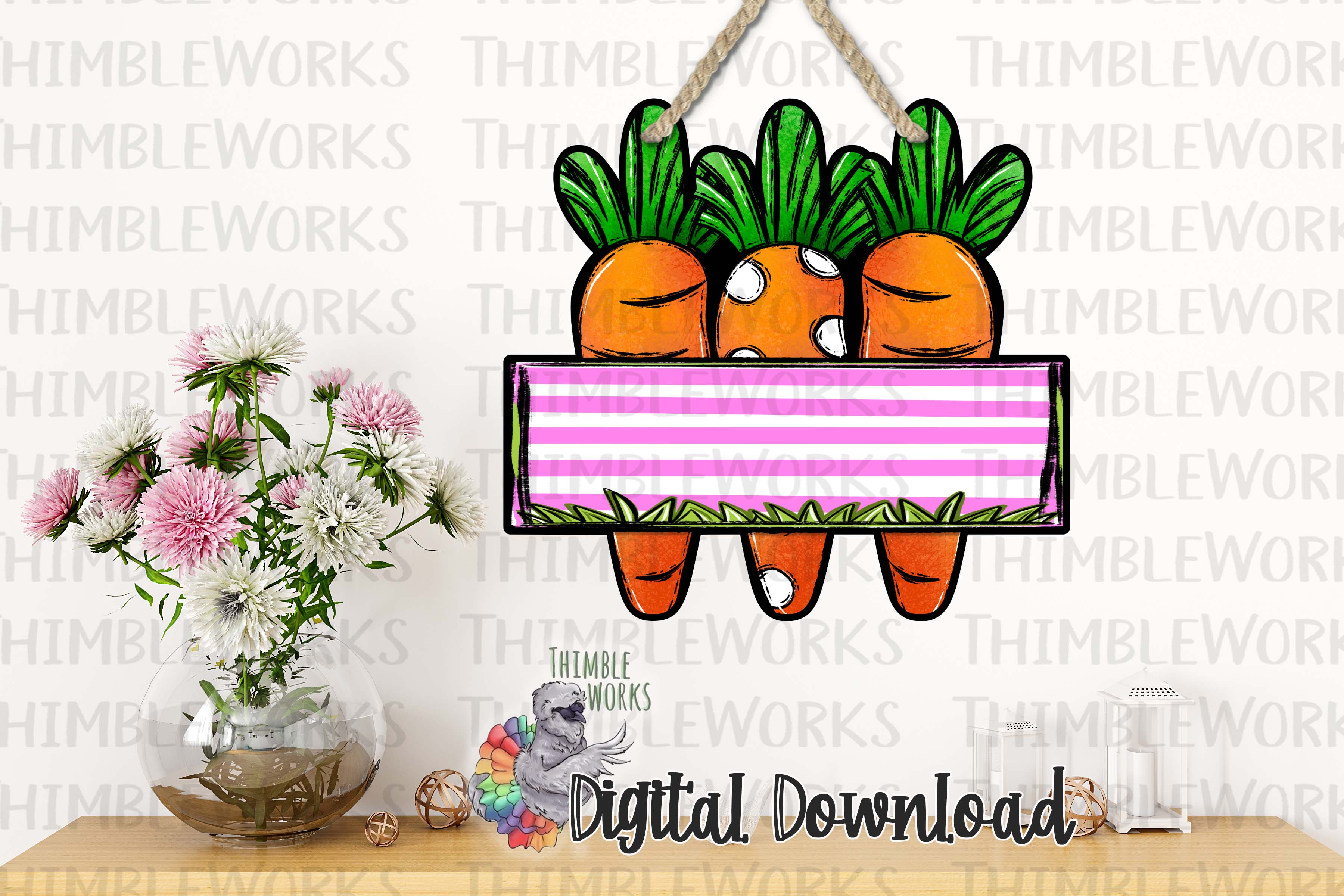 Pink Stripe Three Carrot Sign Sublimation Design