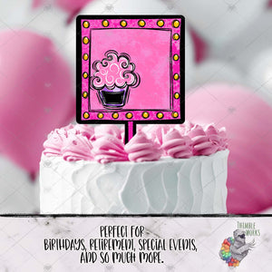 Pink and Blue Square Cake Topper Design Bundle