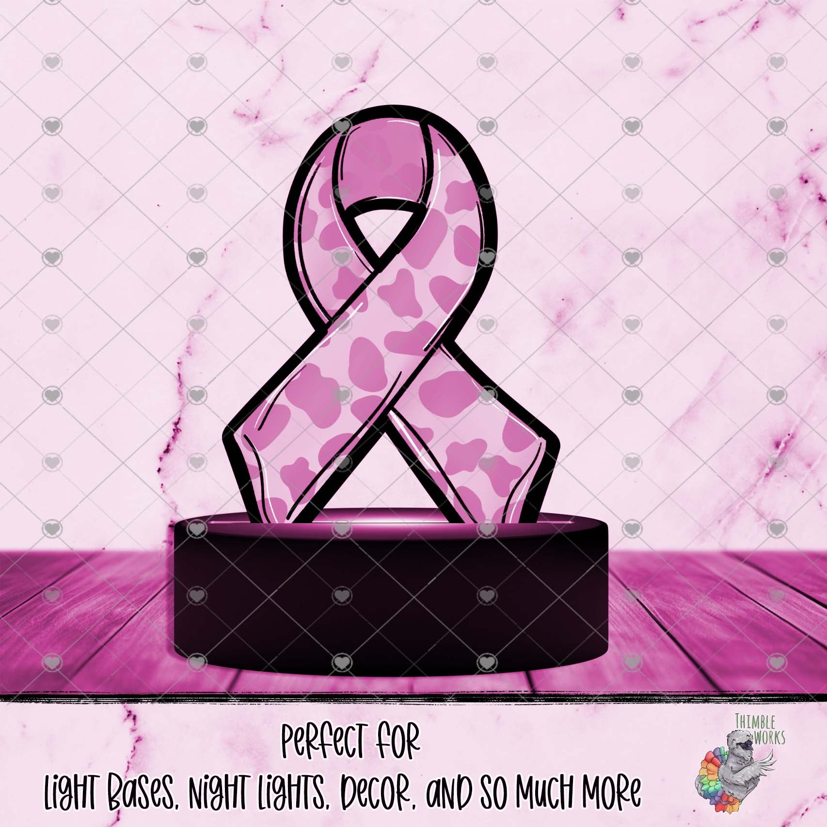 Pink Cow Print Awareness Ribbon Light Base Design