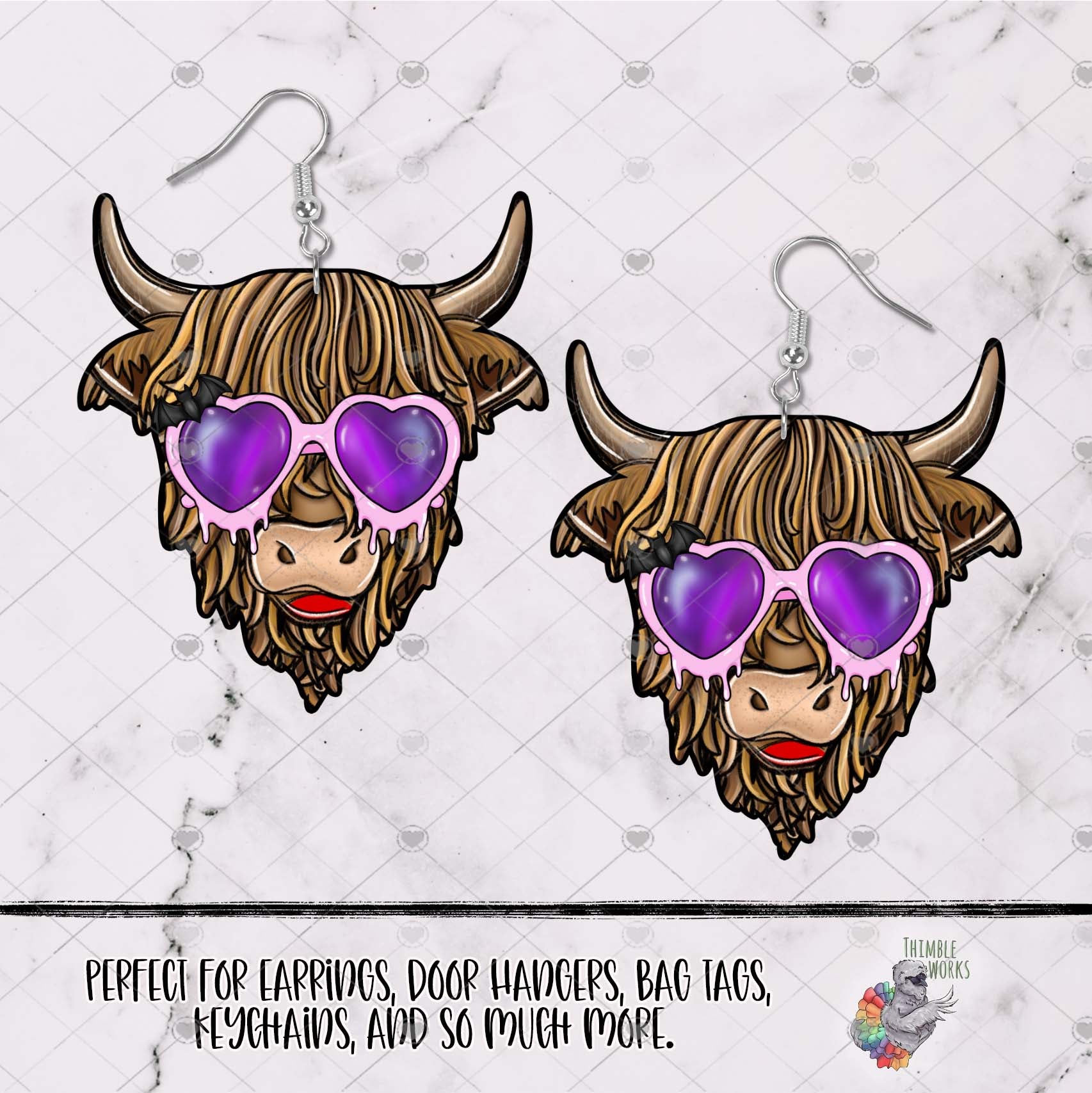 Heart Halloween Highland Cow Sublimation Design