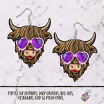 Load image into Gallery viewer, Heart Halloween Highland Cow Sublimation Design
