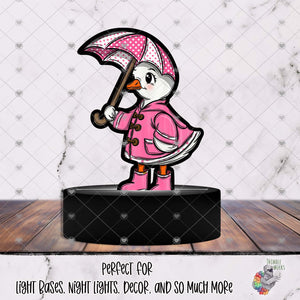 Pink Raincoat Goose with Umbrella Light Base Design