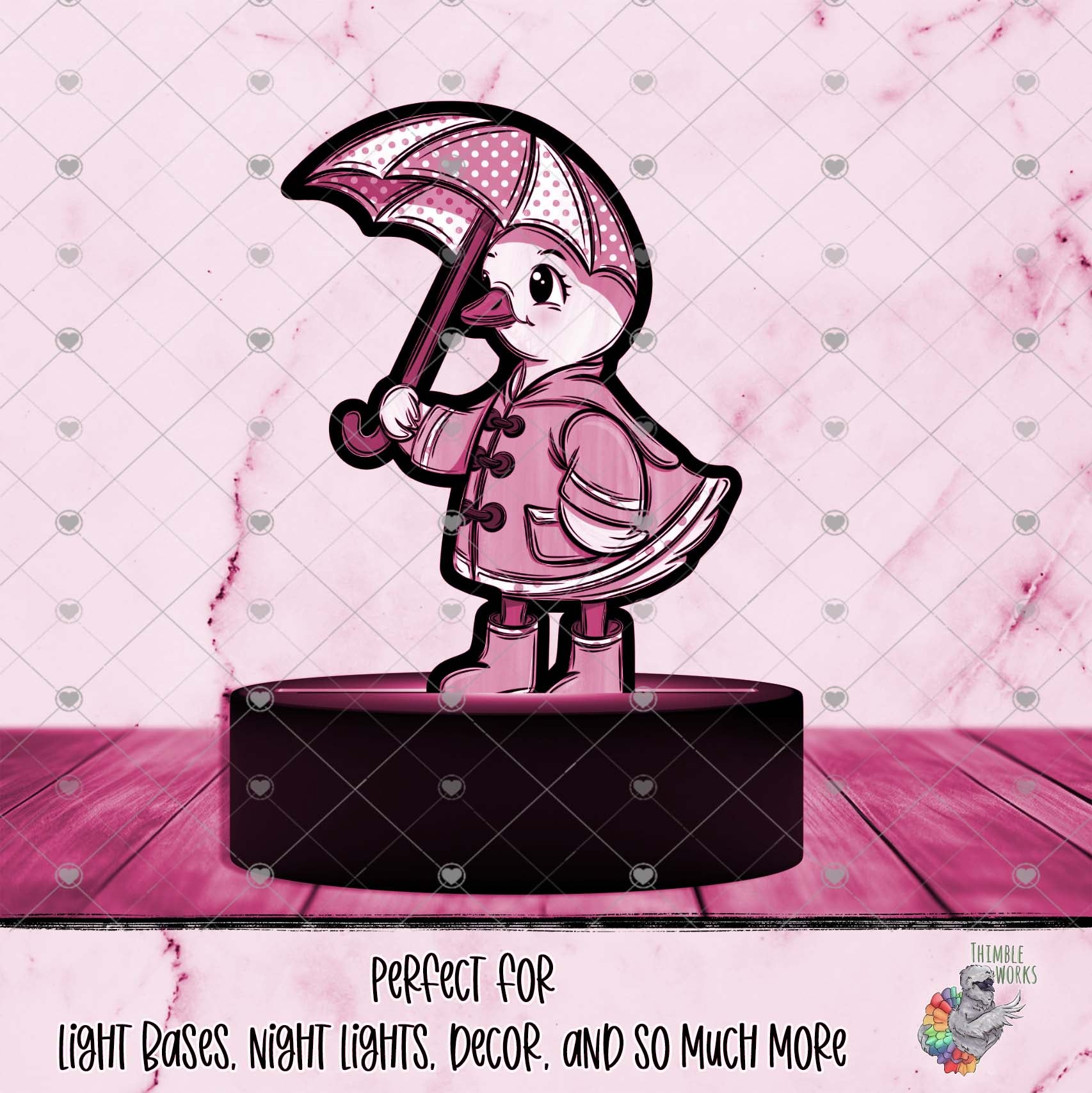 Pink Raincoat Goose with Umbrella Light Base Design