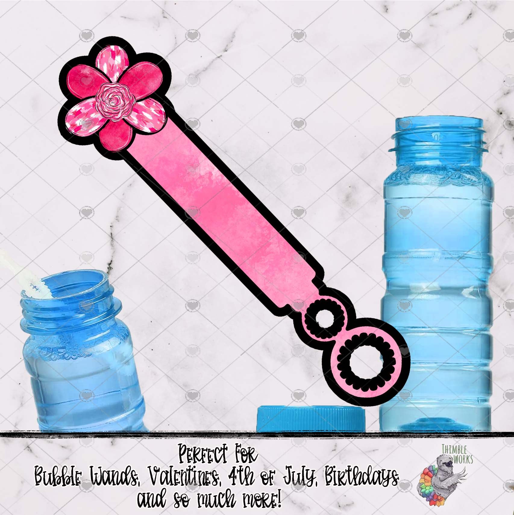 Pink Heart Chubby Flower Bubble Wand Design