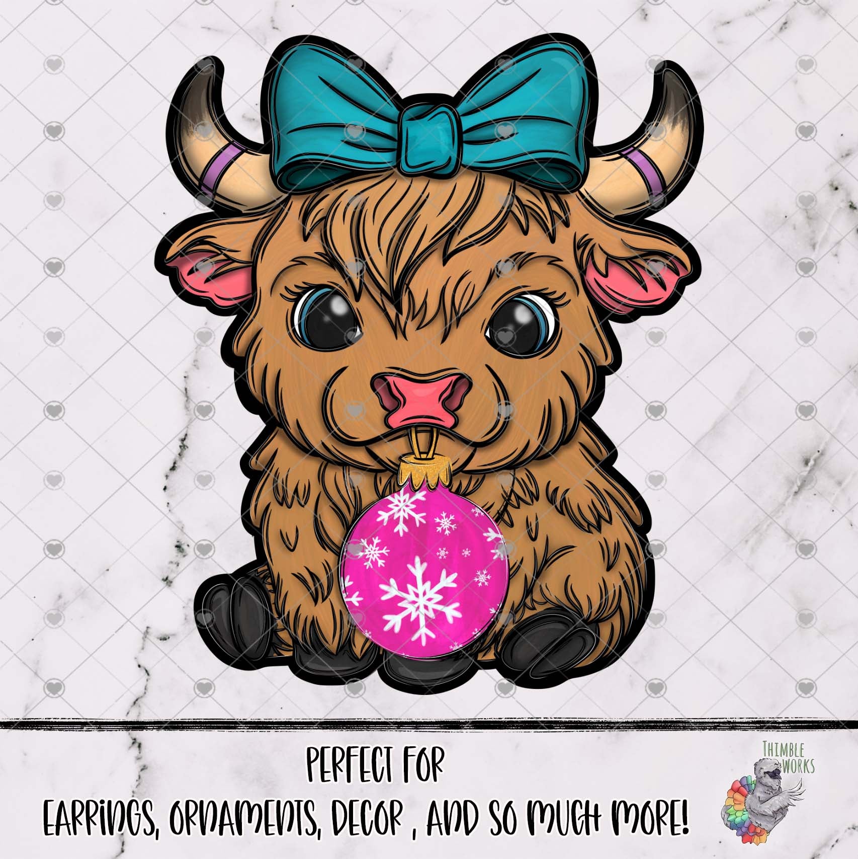 Pink Christmas Highland Cow with Bow Design