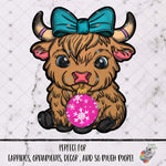 Load image into Gallery viewer, Pink Christmas Highland Cow with Bow Design
