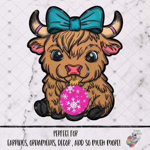 Pink Christmas Highland Cow with Bow Design