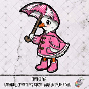 Pink Raincoat Goose with Umbrella Designs