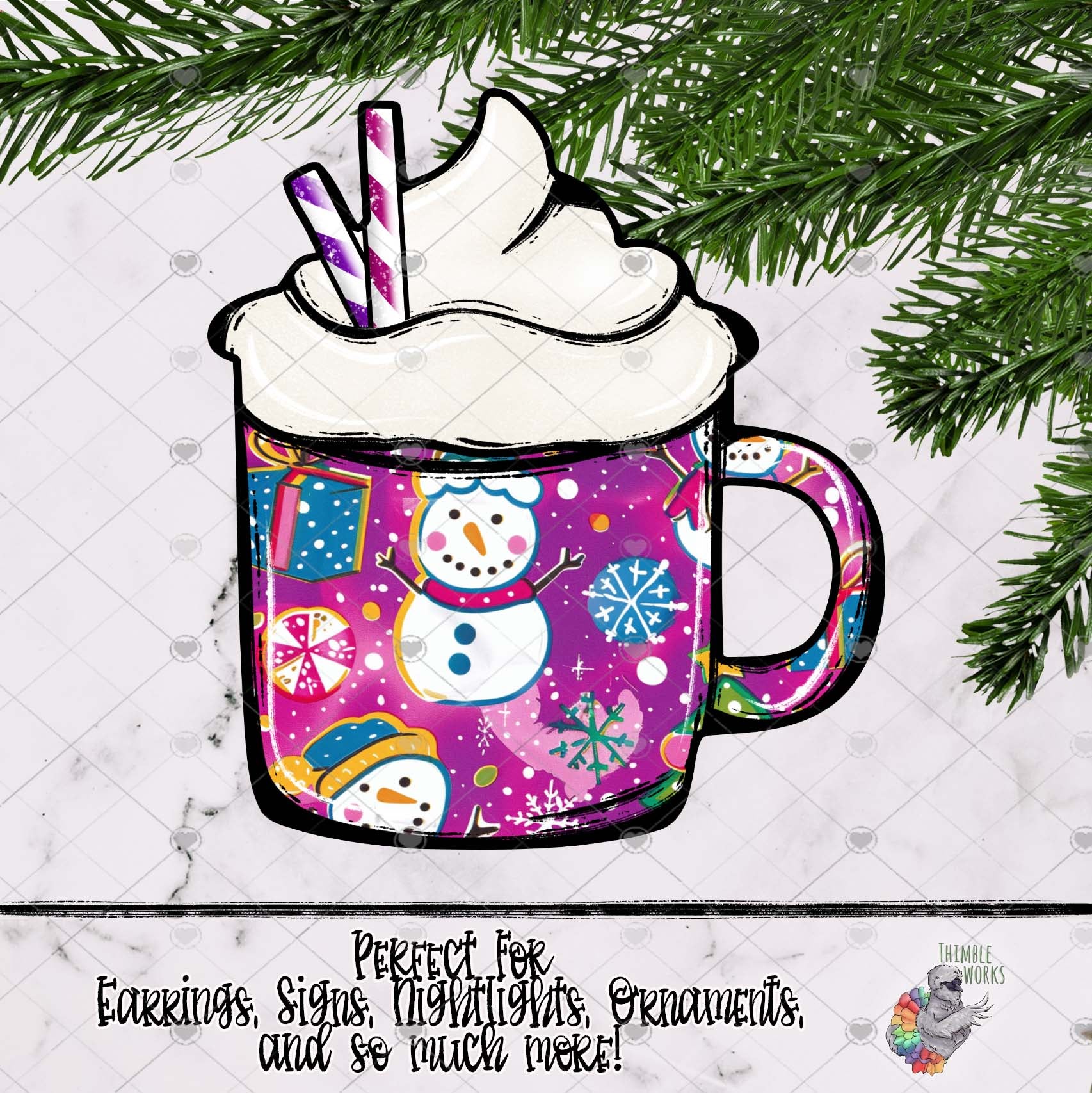 Pink and Purple Snowman Camping Mug Design