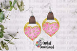 Load image into Gallery viewer, Pink and Gold Heart Leather Earring Sublimation Design
