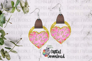 Pink and Gold Heart Leather Earring Sublimation Design