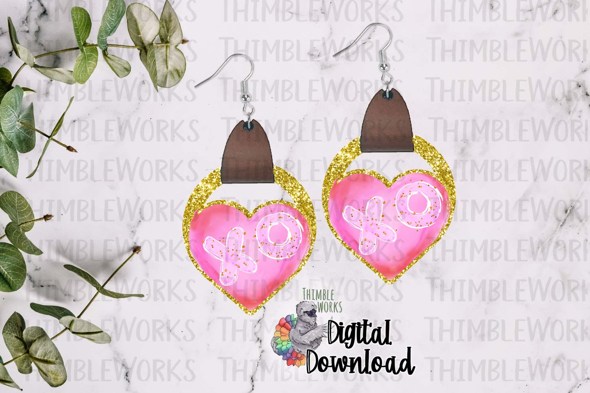 Pink and Gold XO Heart Leather Earring Sublimation Design