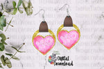 Load image into Gallery viewer, Pink and Gold XO Heart Leather Earring Sublimation Design
