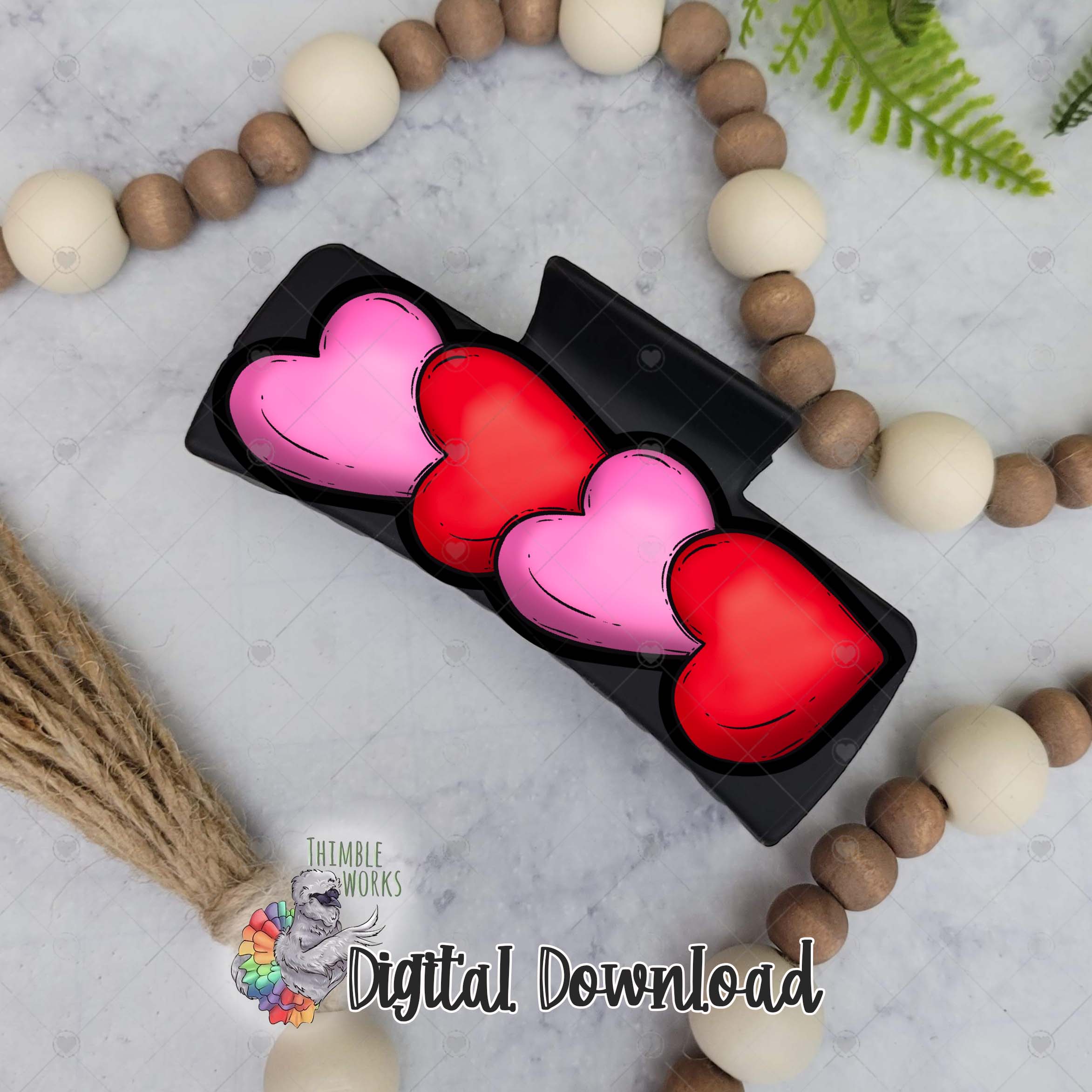 Valentine's Day Heart Hair Clip Sublimation Design