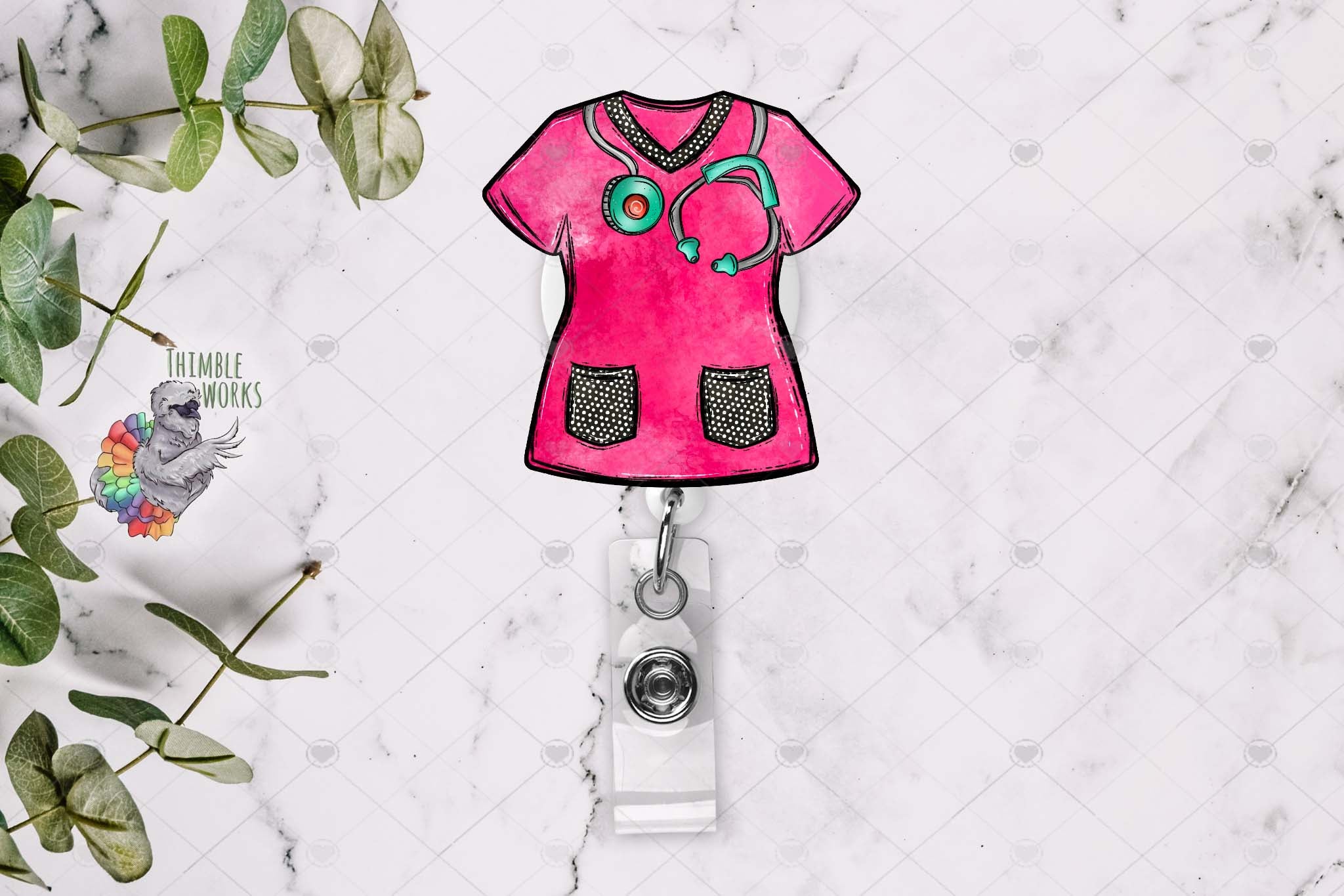 Pink with Black Polka dot Scrub Top Sublimation Design