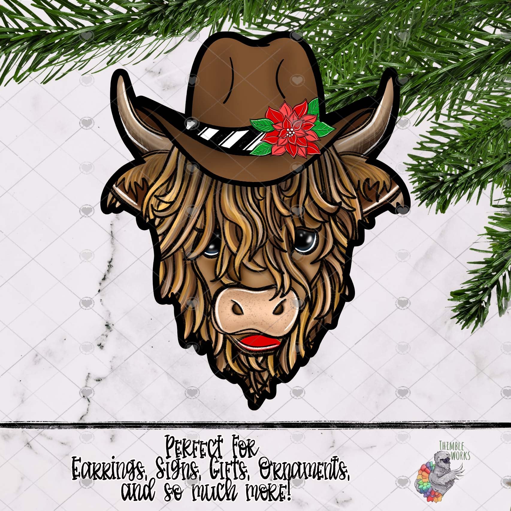 Poinsettia Cowboy Highland Cow Design