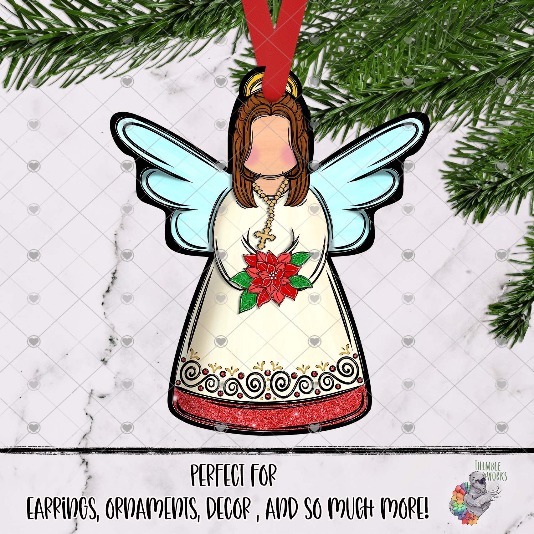 Poinsettia Glitter Red Angel Design