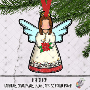 Poinsettia Glitter Red Angel Design