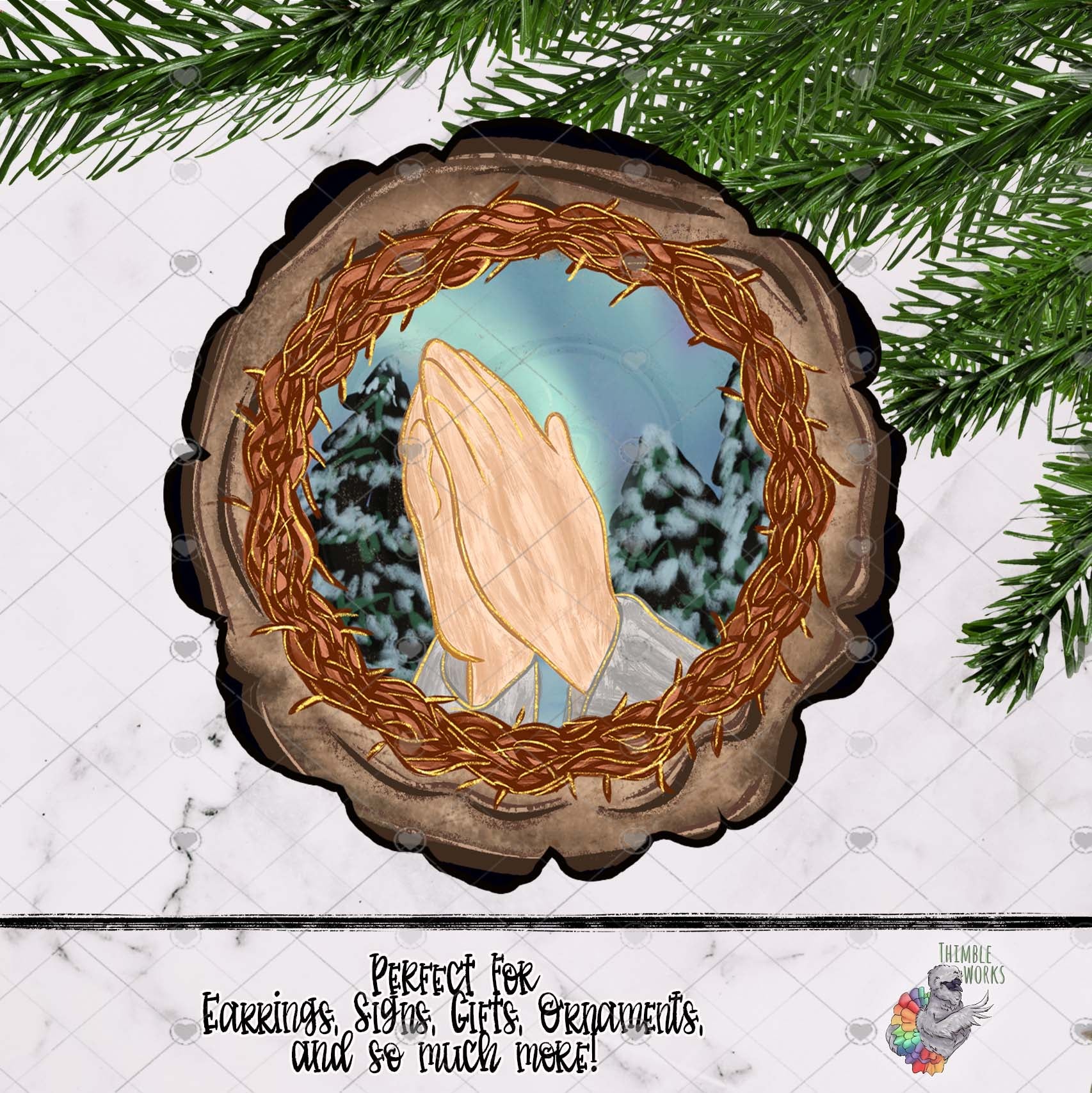 Praying Hands Wood Slice Design