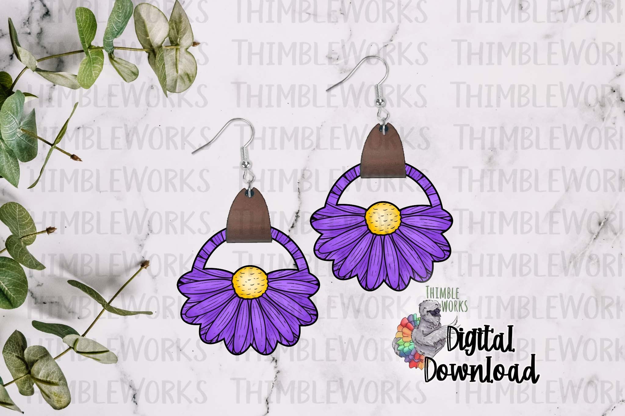 Purple Aster Flower Leather Earring Sublimation Design