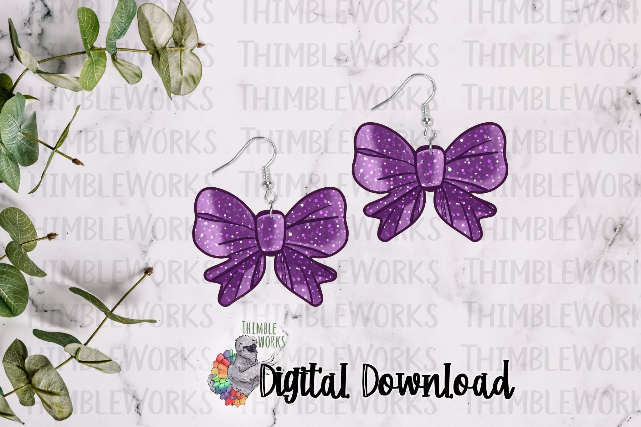 Glitter Purple Bow Sublimation Design