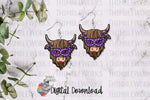 Load image into Gallery viewer, Mardi Gras Highland Cow Sublimation Design
