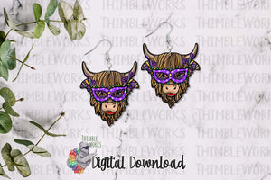 Mardi Gras Highland Cow Sublimation Design