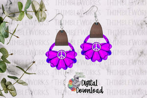 Purple Boho Peace Leather Earring Sublimation Design