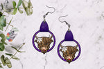 Load image into Gallery viewer, Peace Lily Highland Cow Leather Earring Design
