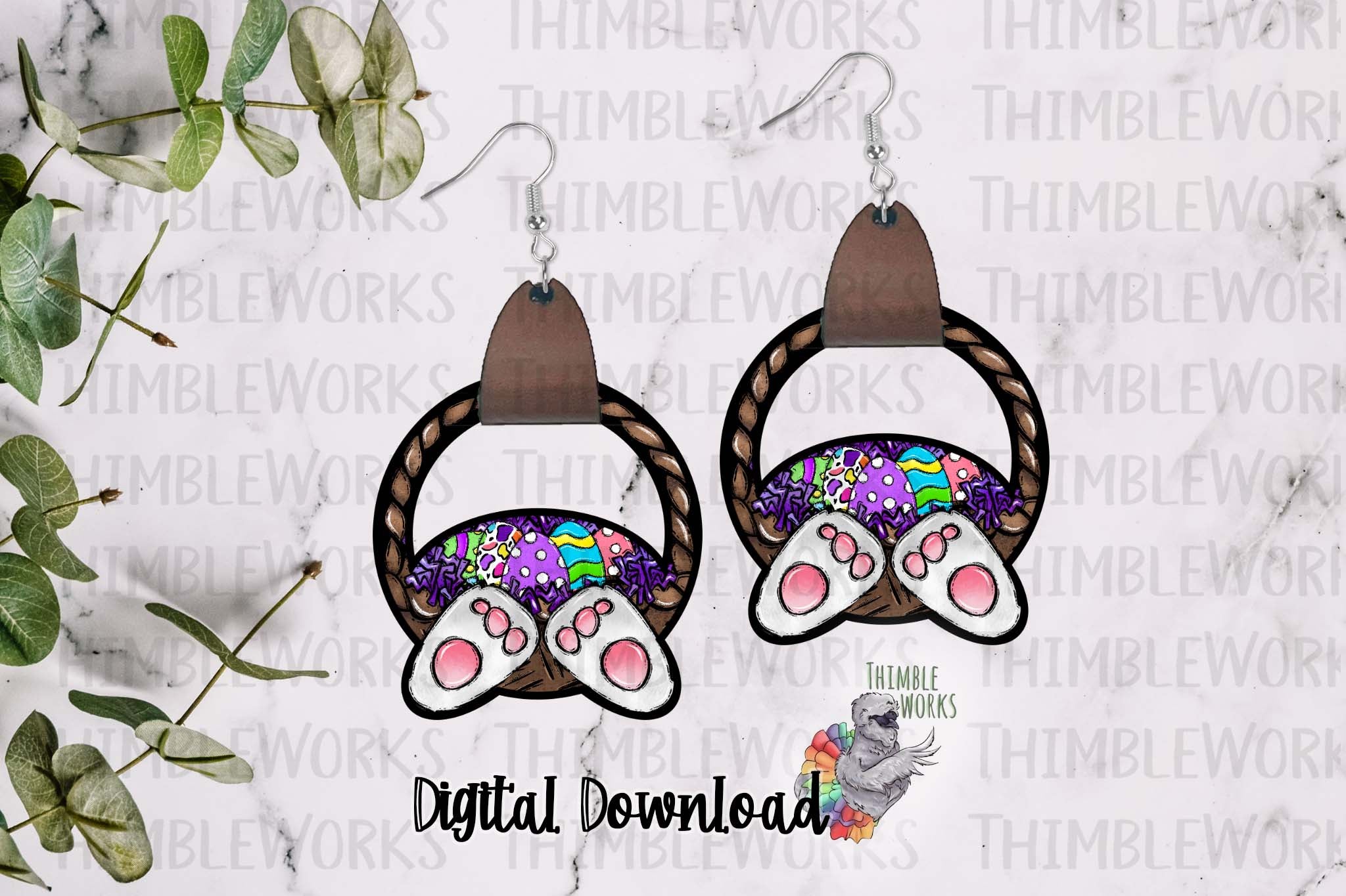 Easter Bunny Basket Leather Earring Sublimation Design