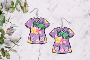 Purple Tropical Summer Scrub Top Sublimation Design