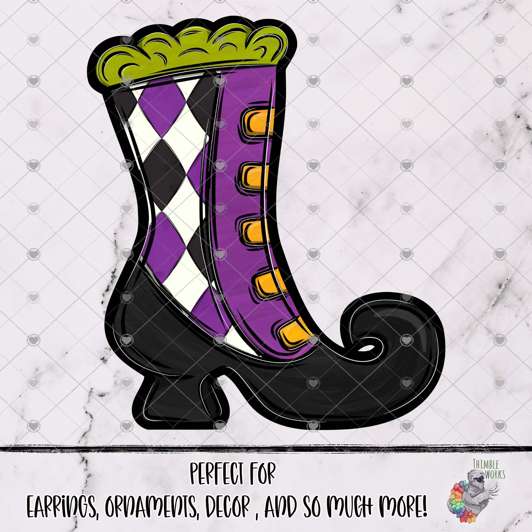 Purple Argyle Witches Boot design