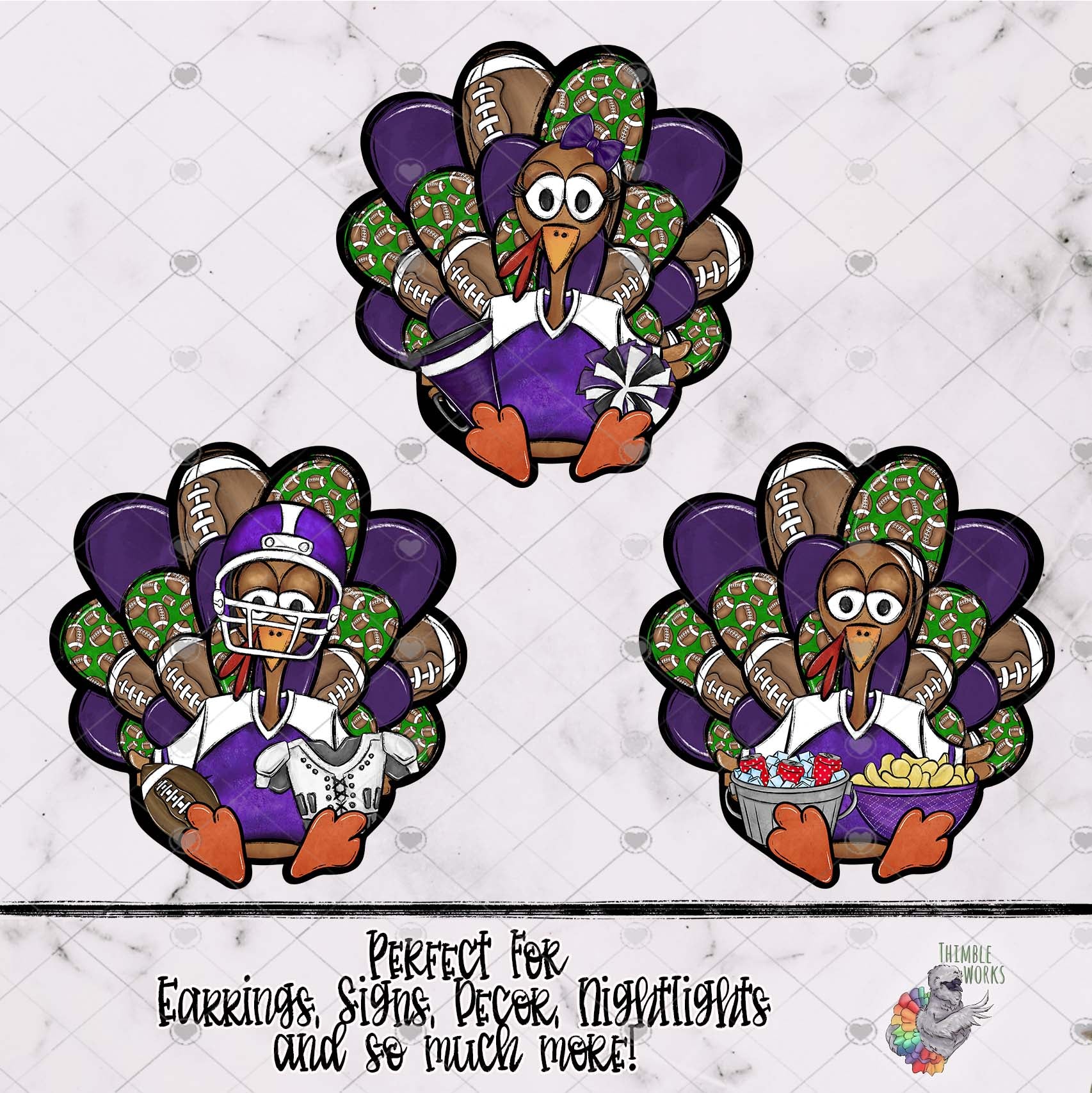 Purple Football Turkey Design Bundle