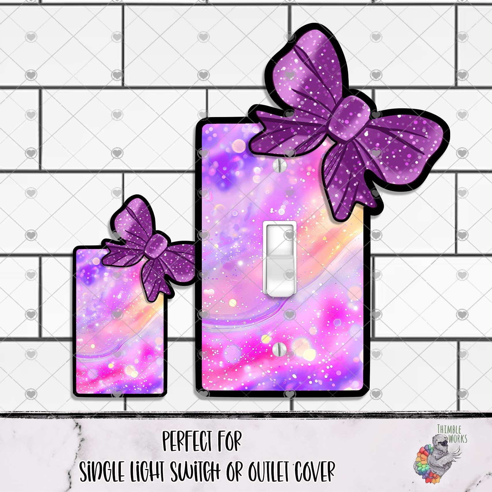 Purple Glitter Bow Outlet Cover Design