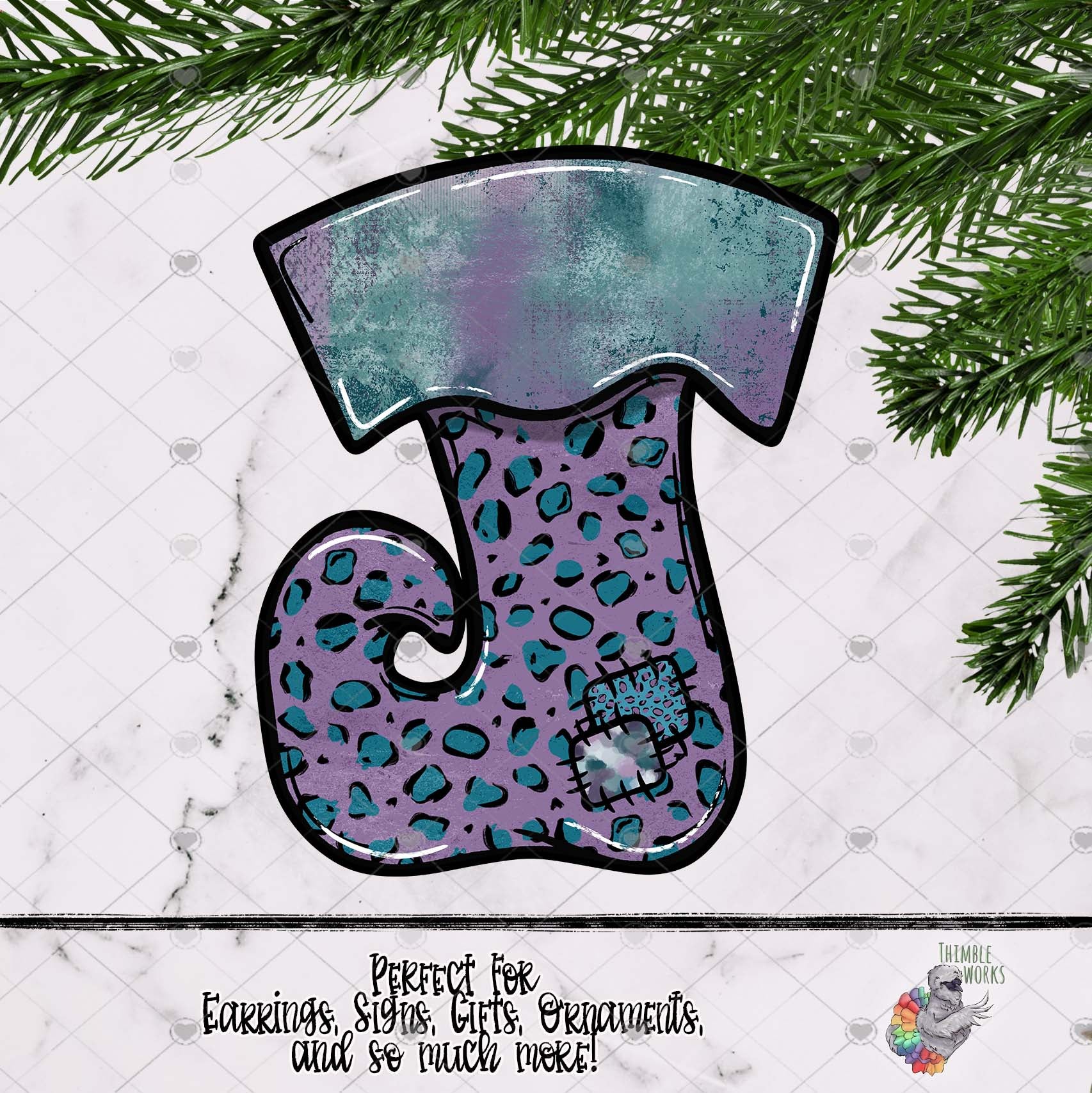 Purple and Blue Leopard Elf Stocking Design