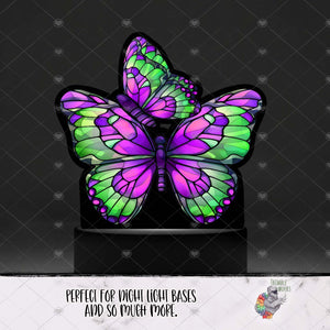 Purple and Green Stained Glass Butterfly Light Base Design