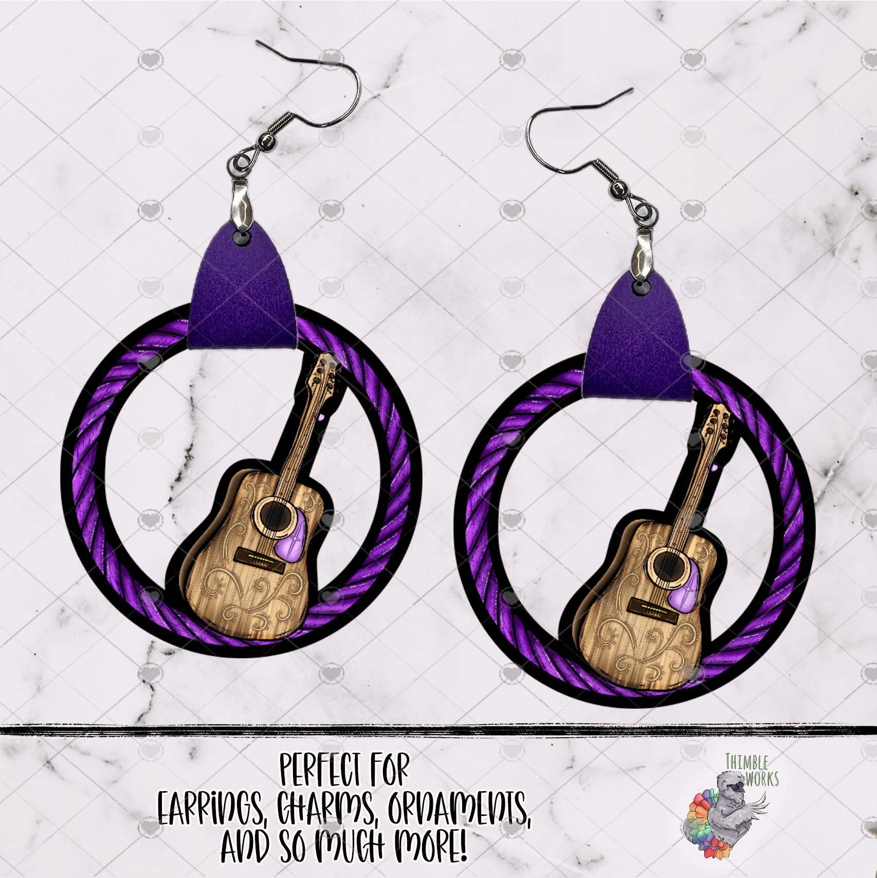 Purple Guitar Leather Earring