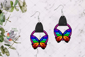 Rainbow Butterfly Leather Earring Sublimation Design