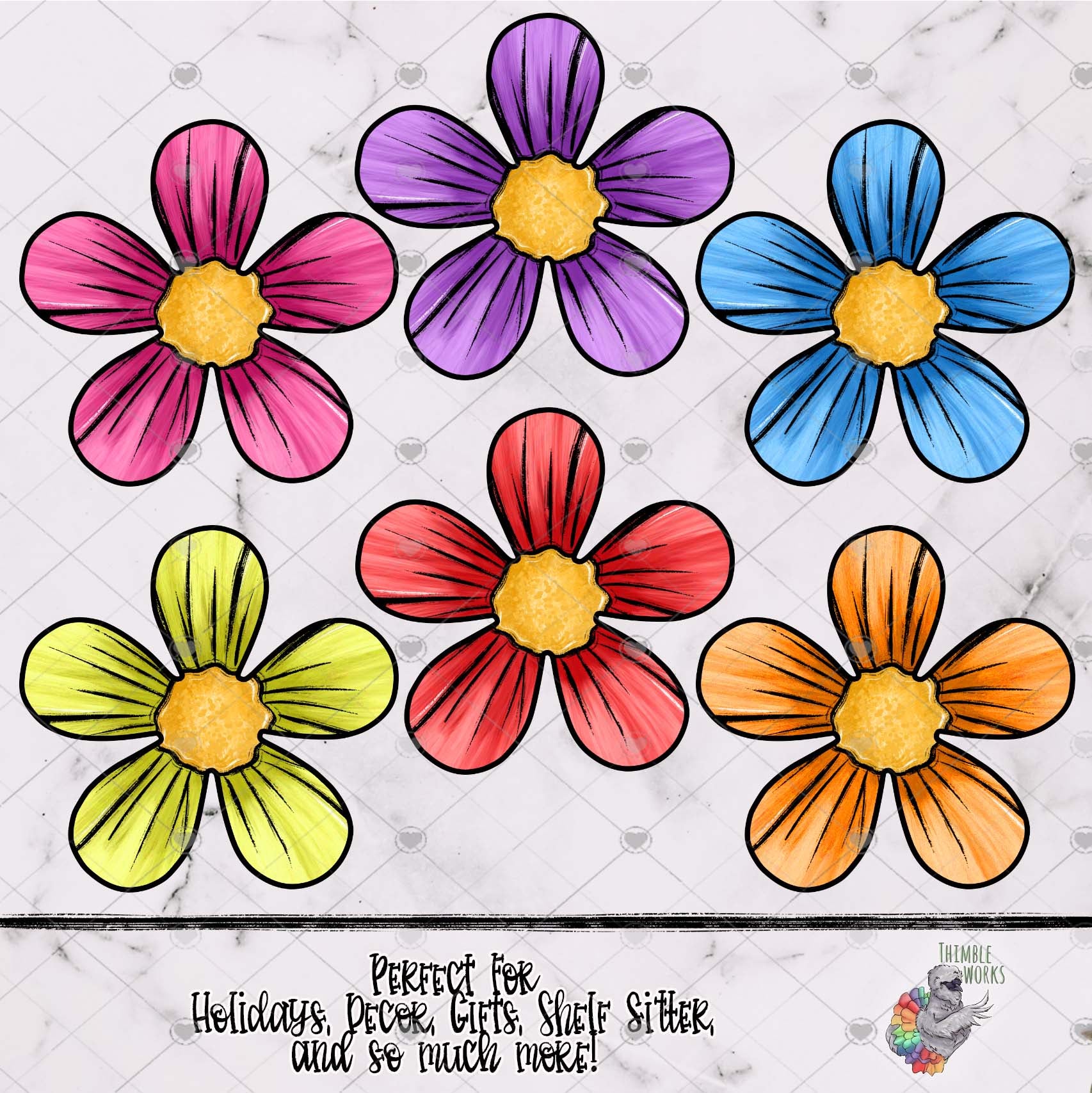 Rainbow Hippie Flower Design Bundle