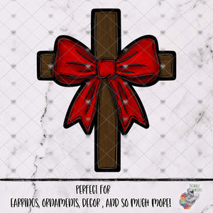 Wooden Cross with Red Bow Design