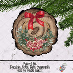 Load image into Gallery viewer, Red Bow Wreath Wood Slice Design
