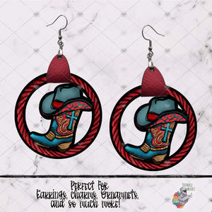 Red Cross Cowboy Boot Leather Earring